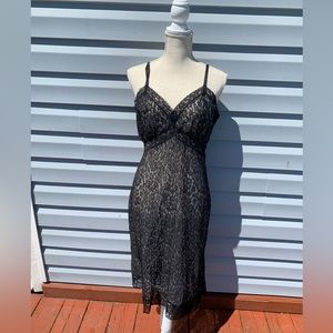 Vintage 1950s Black Lace Overlay Sheer Lingerie Nightgown Dress Talon Zipper